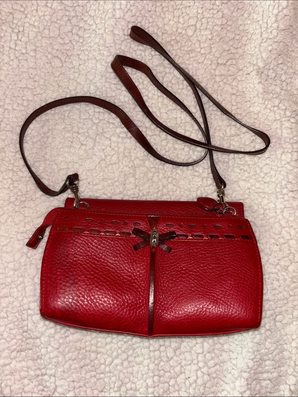 Brighton Red Leather Crossbody with Whipstitch and Bow Accent